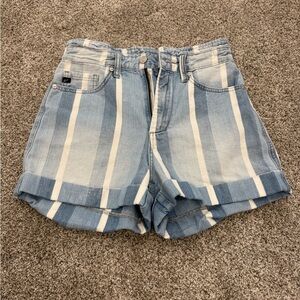 KanCan Blue and White Striped Jean Shorts